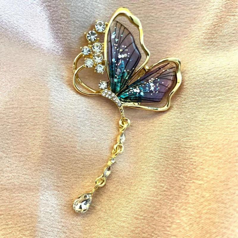Pinkdudu broșă fluture verde coreeană, lux romantică, creativă, mov, rășină, metal, ace, bijuterii pentru femei