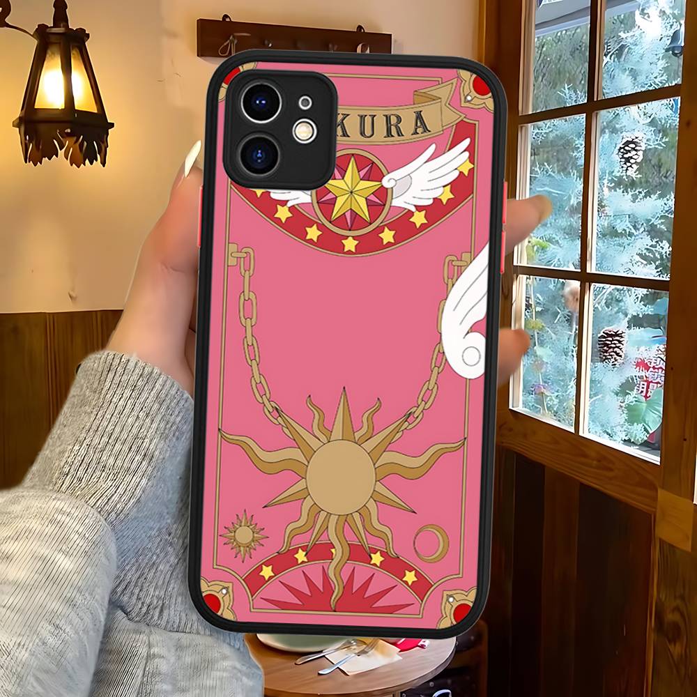 Anime C-CardcaptorS S-Sakura For IPhone 16 15 14 13 12 11 Pro Max X XS MAX Plus Translucent Black Phone Cover