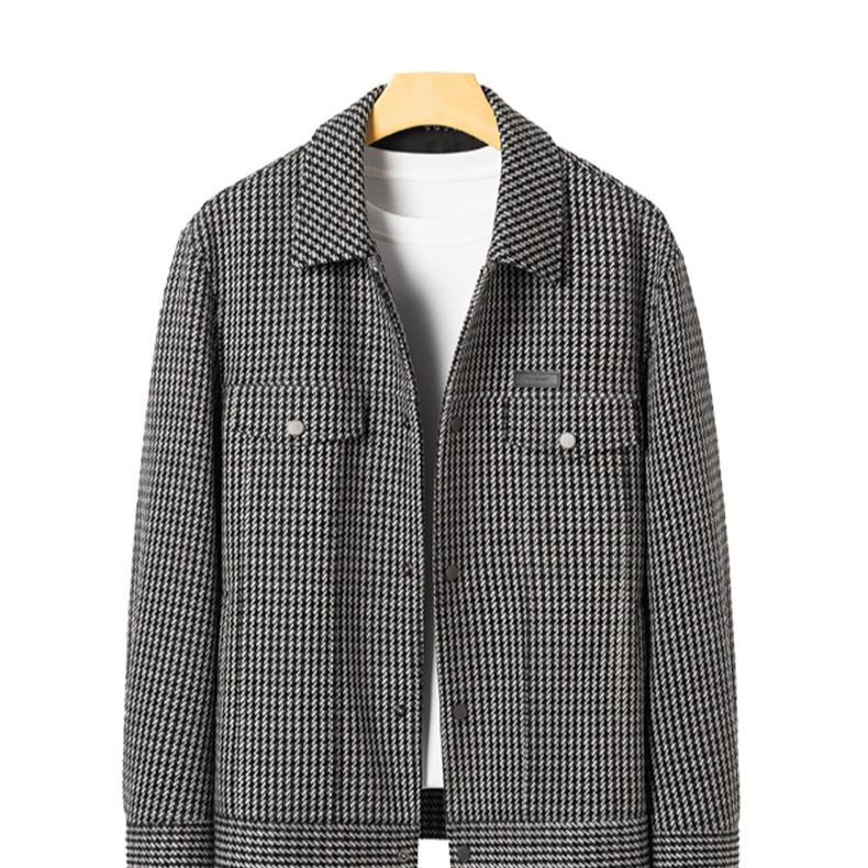 Karojacke mit Tausend-Vögel-Motiv, Herren-Wolljacke für Frühling und Herbst, kurzes, lässiges Herrenoberteil