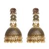 Ethnic Gold Color Big Bell Dangle Earrings for Women Vintage Jewelry Pink Zircon Hollow Bells Carved Earrings Indian Earrings