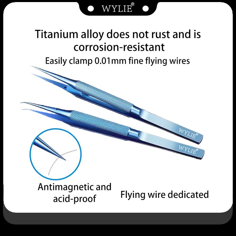WYLIE Titanium Alloy Tweezers Professional Phone Repair Tool Fingerprint Flying Wire Tweezers Antimagnetic Electronic Forceps