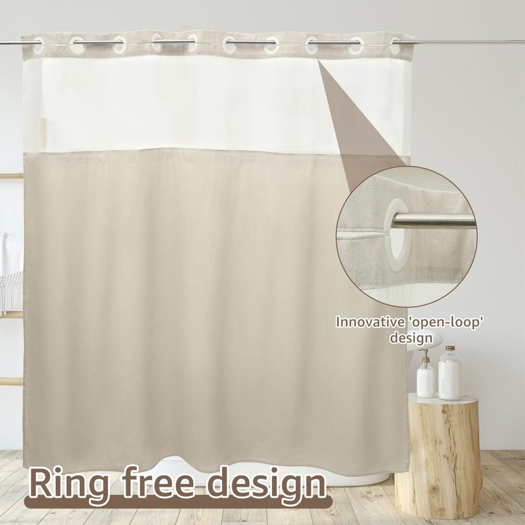 Shower Curtain with Snap in Removable Liner Polyester Cotton No Hook Shower Curtain Waterproof Bathtub Shower Curtain for Home
