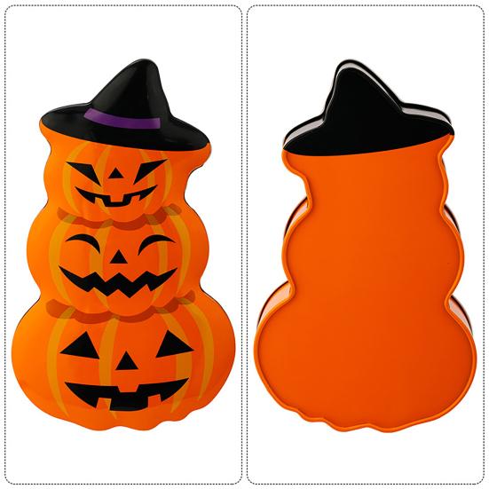 Halloween Pumpkin Candy Tin Box, Stacked Pumpkin Shaped Metal Treat Container with Lid, Orange Tinplate Case for Trick or Treat Party Favors