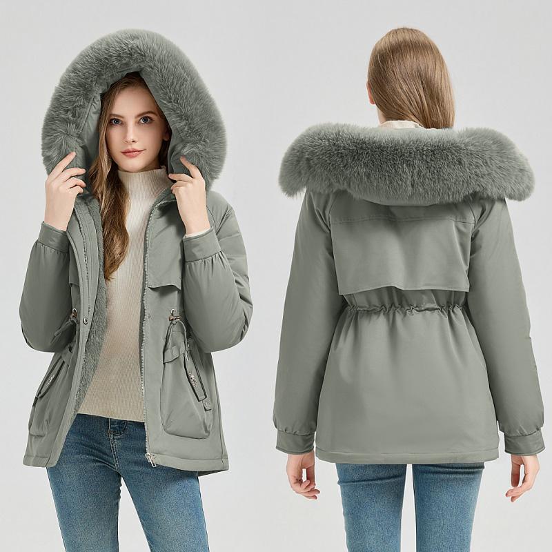 Autumn And Winter Mid To Long Length Fashionable Warm And Thick Velvet Solid Color Style Parkas