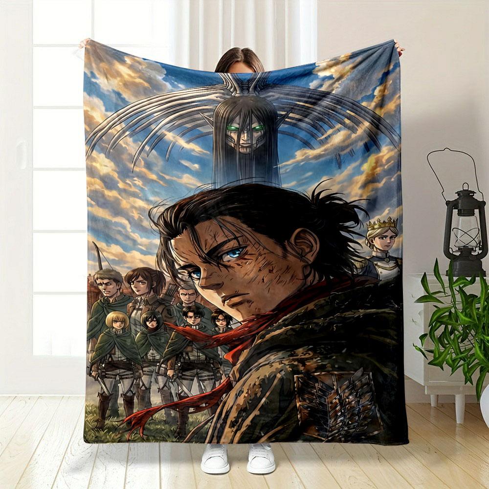 Group of soldiers with capes, striking sky, and a large mystical figure. for all seasons blanket lunch break throw gift