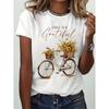 Women Grateful Flowers Bike Beautiful Life Graphic Print T-Shirt Crew Neck Short Sleeve Spring Summer Casual Top