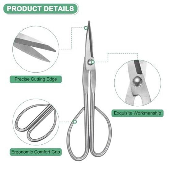 M METERXITY Bonsai Tools - 8.3 Stainless Steel Scissors Plant Modeling Suitable Grow Room Shaping Pruning (210mm Silver)