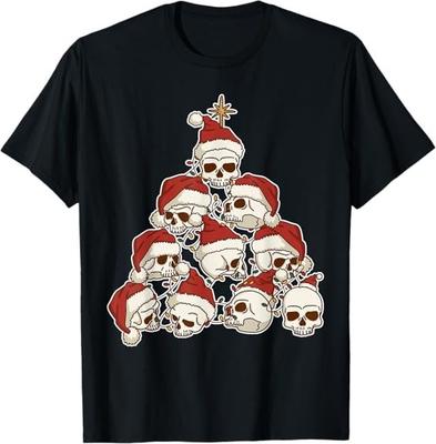 MOST POPULAR! Santa Skull Christmas Tree Funny Skeleton Gothic T-Shirt S-3XL