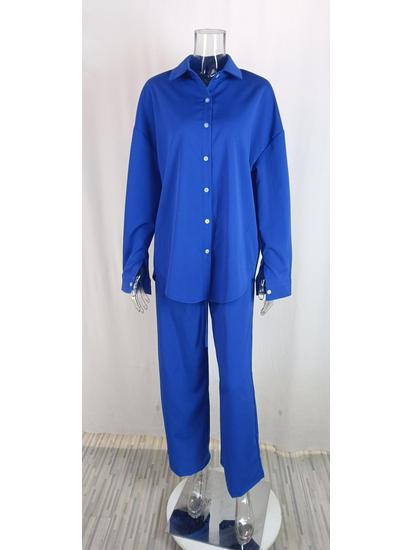 2025 Women's Spring Fashion Solid Color Lapel Shirt & High-Waisted Pants Set