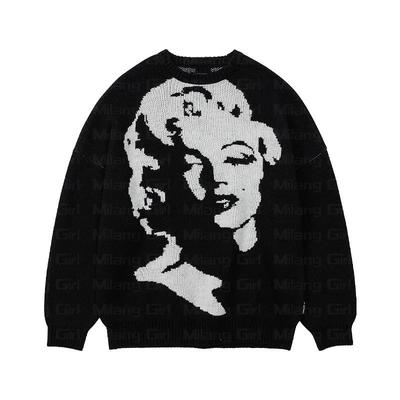 Hip Hop Streetwear Herren- und Damen Gothic Retro Muster Pullover, Winter Harajuku Strickpullover