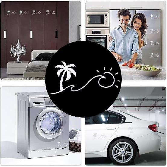 GORGECRAFT 4 Sheets Sunset Graphics & Decals Sun and Wave Decal Palm Trees Wall Decal Waterproof Reflective Coconut Tree with Sun Car Decorative