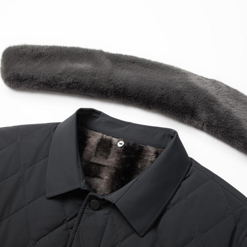 Cotton Clothes Autumn and Winter Middle-aged Business Velvet Liner Can Be Removed Fur Collar Light Casual Warm Cotton Coat