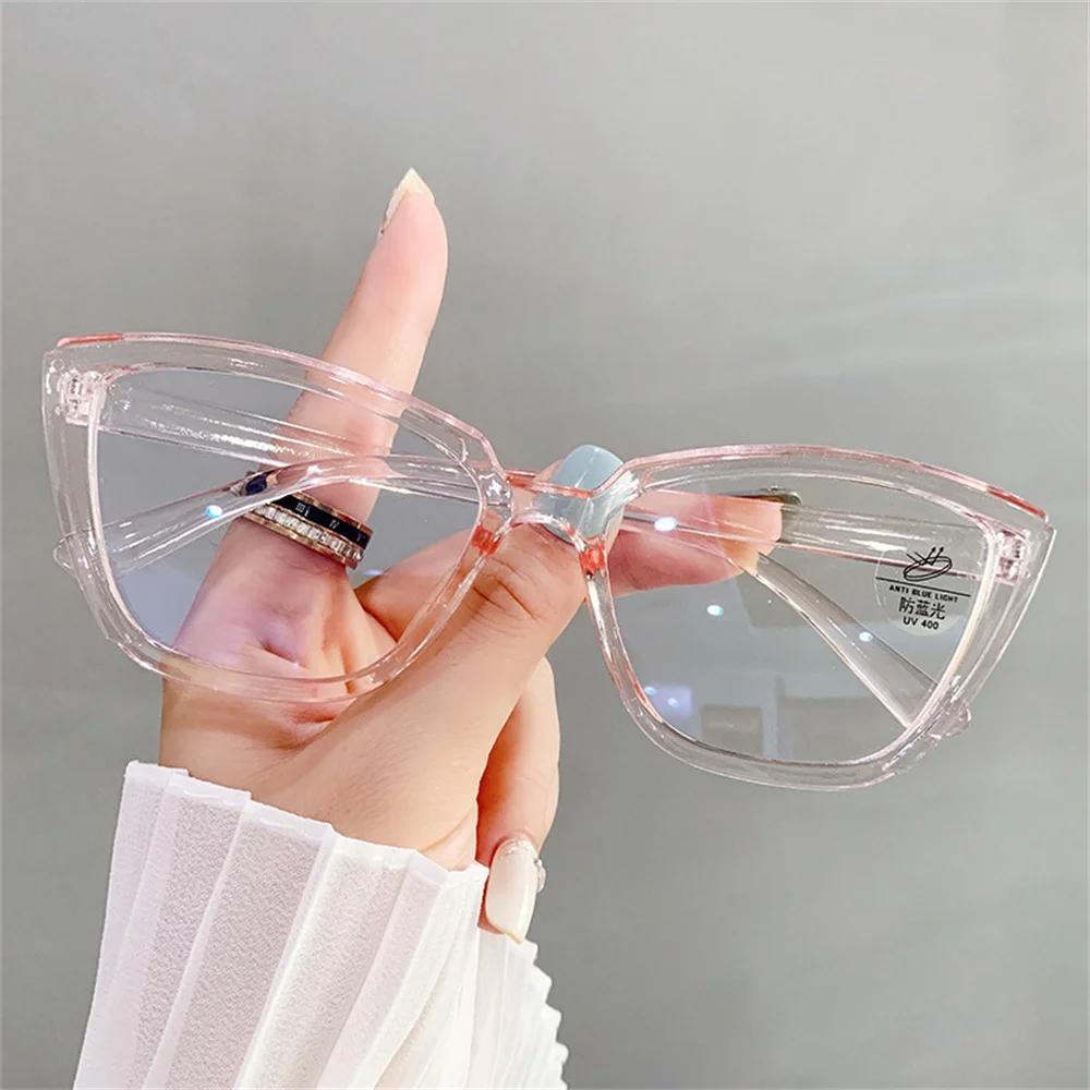 Fashion Anti-Blue Light Cat Eye Glasses Simple Frame Eyeglasses for Women and Men Ultra Light Unisex Transparent Eyewear