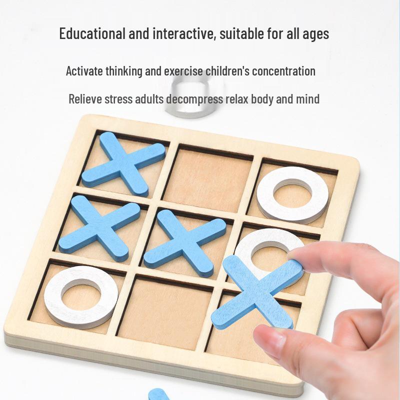 XO Wooden Chess and Tic-Tac-Toe Set: Double Player, Parent-Child Educational Toy for Kindergarten.