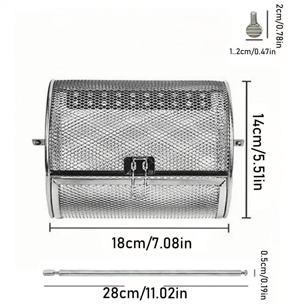 Stainless Stee Rotating Roasting Cage Grilling Accessories Air Fryer Barbecue Wear-resistant Rolling Basket Stainless Steel BBQ