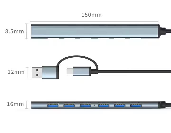 USB 3.0 Hub 7 In 1 Multi-port Type C Hub 7 Port Usb 3.0 Usb2.0 Adpater for Macbook Laptop Tablet & PC
