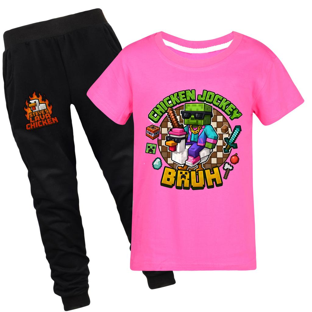 Chicken jockey summer short-sleeved T-shirt and pants suit for middle and large children 4519