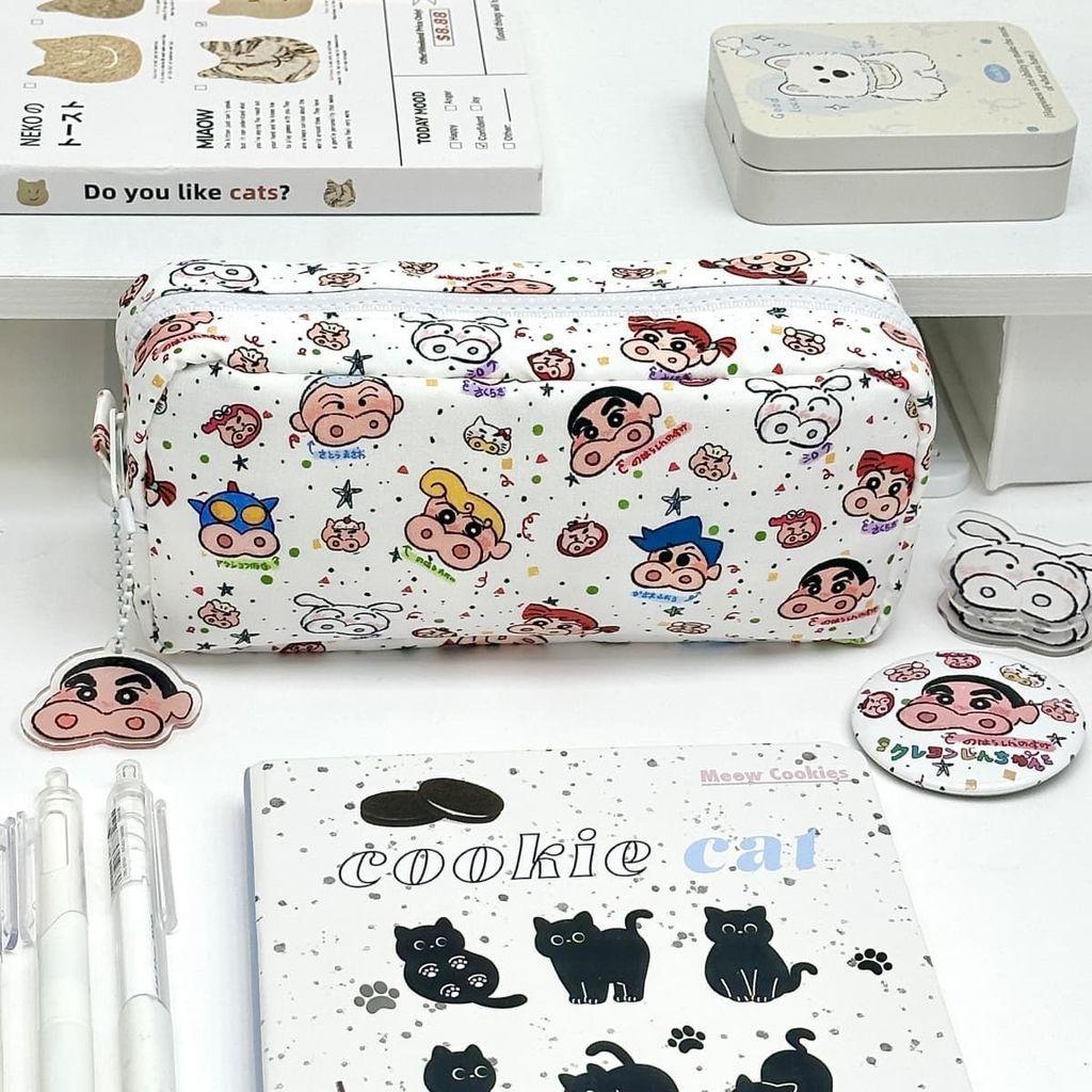 Cartoon Crayon Shinchan Large Capacity Foldable Pen Bag With Storage For Students