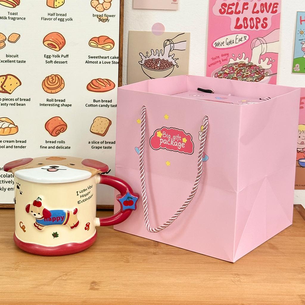 Smart Dachshund Dog Ceramic Cup Mug with Lid Student Water Cup Home Souvenir Birthday Gift Couple Cup