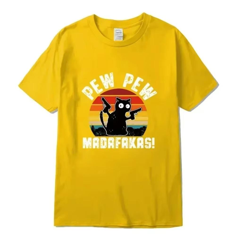 Camiseta de Hombre de Alta Calidad 100% Algodón Camiseta Fresca y Divertida con Estampado de Gato Camiseta Casual de Cuello Redondo Camiseta Holgada para Hombre Camisetas de Moda Tops