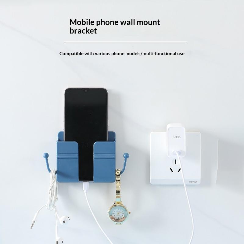 Wall Mount Phone Holder Phone Stand For Bed, Wall Mounted Shower Phone Holder Remote Control Holder With Hooks