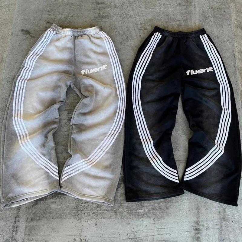 RogueWave Weitbeinige Gestreifte Hose Y2K Herren Damen Lässig Streetwear Alltag Sport Hose Gothic Punk Hip Hop Street Locker Elastischer Bund Hose