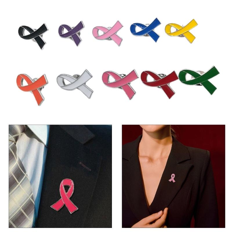 10 Pcs Ribbon Brooch Enamel Pins Jewelry Breast Cancers Awareness Hope Lapel Pin Buttons Badges Clothing Accessories