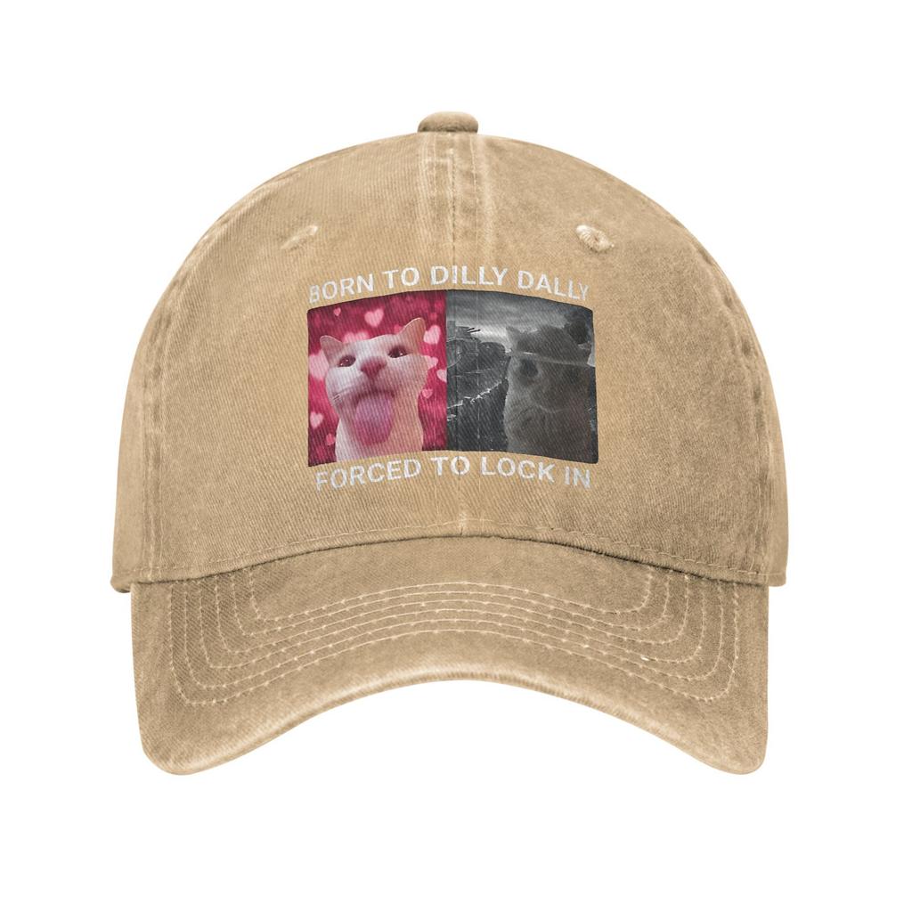 Funny Born To Dilly Dally Cat Meme Washed Baseball Cap  Design Print Sun Trucker Hat Summer Unisex Men Tennis Skate Baseball Cap