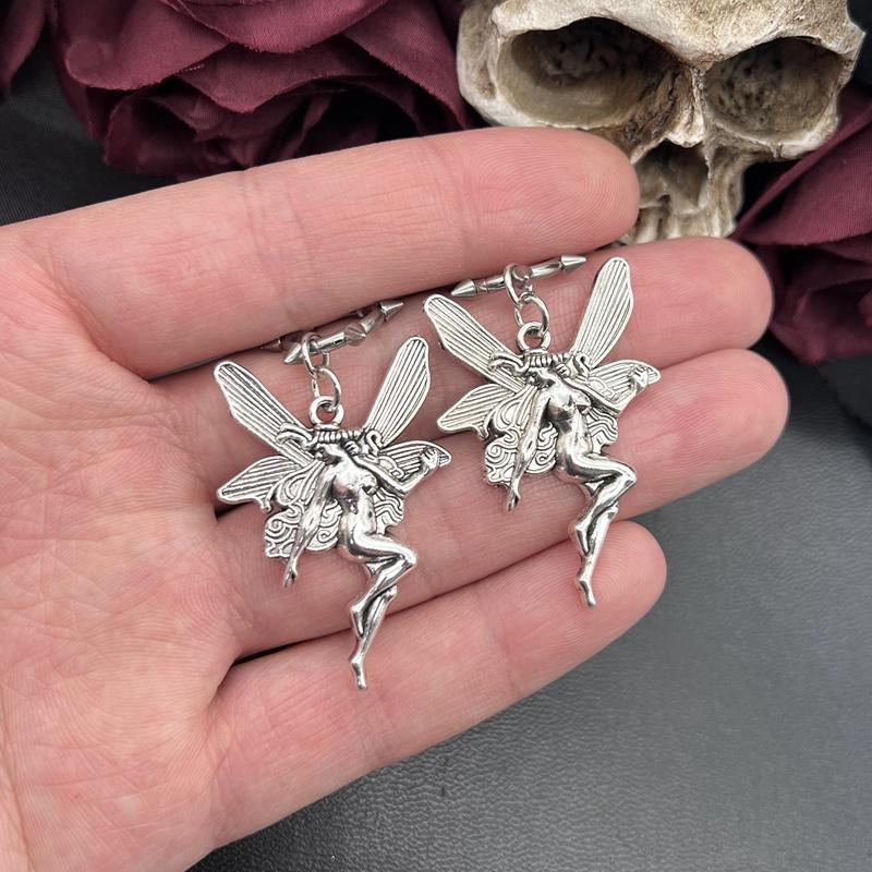 Punk Vintage Butterfly Fairy Angel Earrings Grunge Ladies Anime Jewelry Y2k Aesthetic Accessories Goth Gothic Accessories
