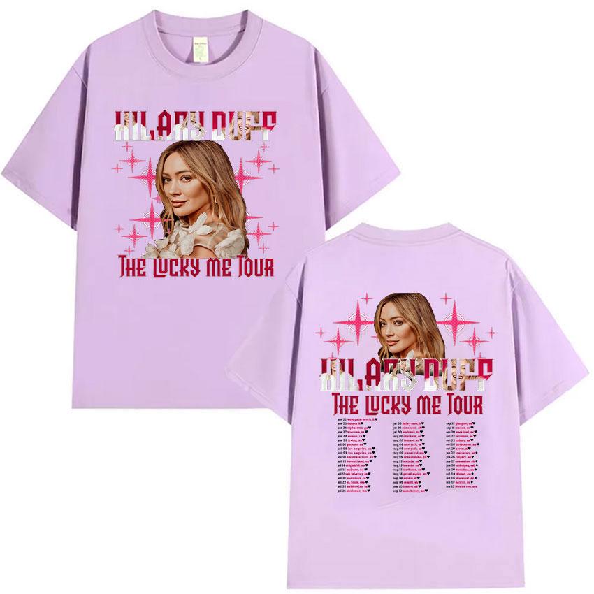 Hilary Duff The Lucky Me Tour 2026 Print T Shirt Unisex Women Fashion Aesthetic Clothing Tshirts Vintage Oversized Cotton Tshirt