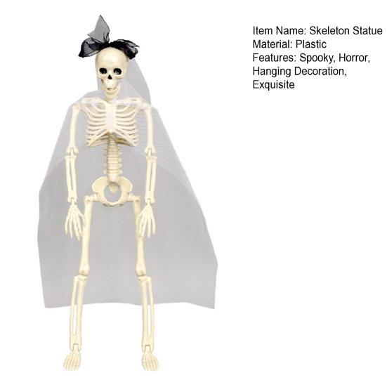 Yousheng Halloween Skeleton Bride Groom Statue 15 Inch Plastic Posable Skeleton Wedding Couple Hanging Ornament with Veils Robe for Haunted House
