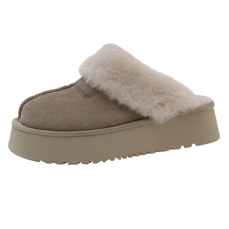 Thick bottom heightening fur integrated warm cotton slippers women's 2025 winter new fashion velvet thickened comfortable cotton mop