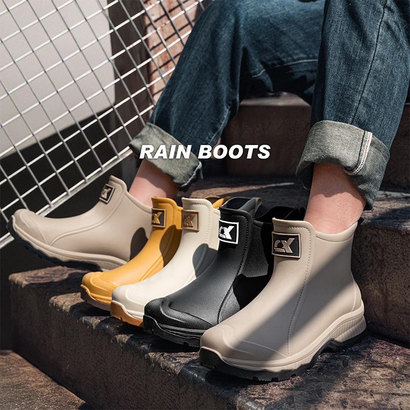 Water Shoes New Men's Fashion Medium Tube Rain Boots Short Tube Rain Shoes Platform Environmental Protection PVC Outdoor Fishing