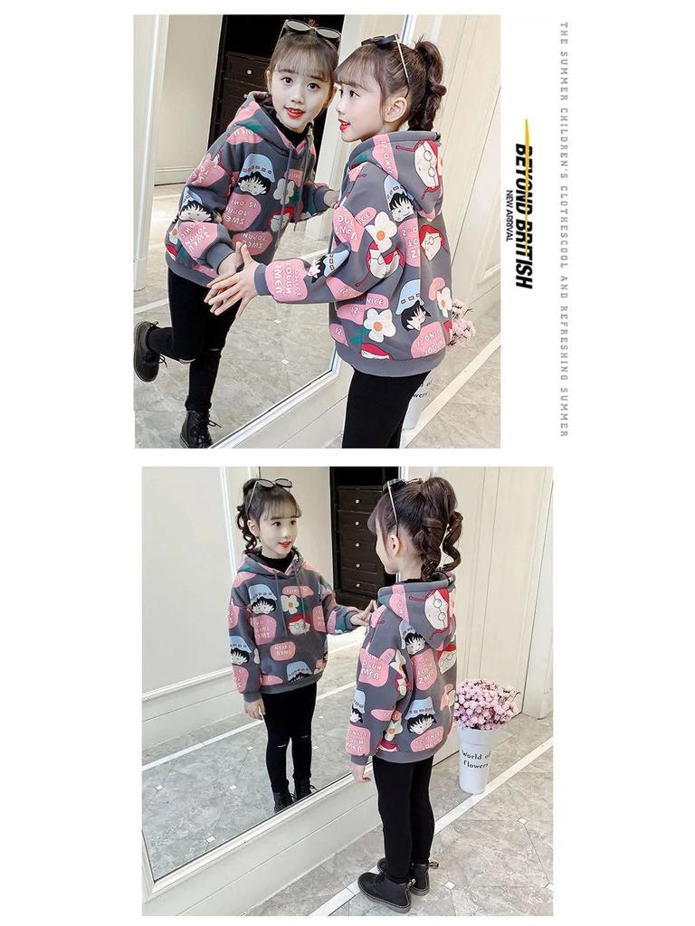 Girls' Cartoon Fleece Hooded Sweatshirt - Autumn/Winter 2025 Kids' Fashionable Thick Top