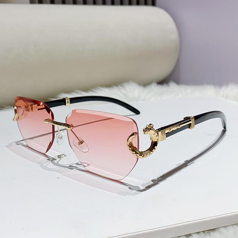 Vintage Rimless Gradient Sunglasses For Women Men Leopard Head Design Fashion Sun Glasses Polygonal Sunglasses