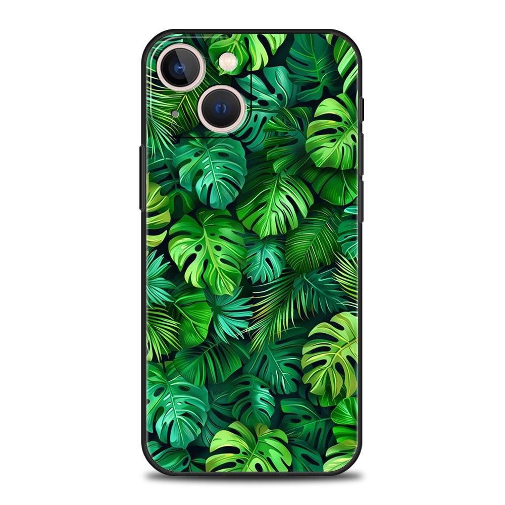 Leaves Monstera Green Phone Case For iPhone 17 16 15 Pro Max 11 12 13 14 7 8 Plus SE 2020 X XR XS Cover Soft Black