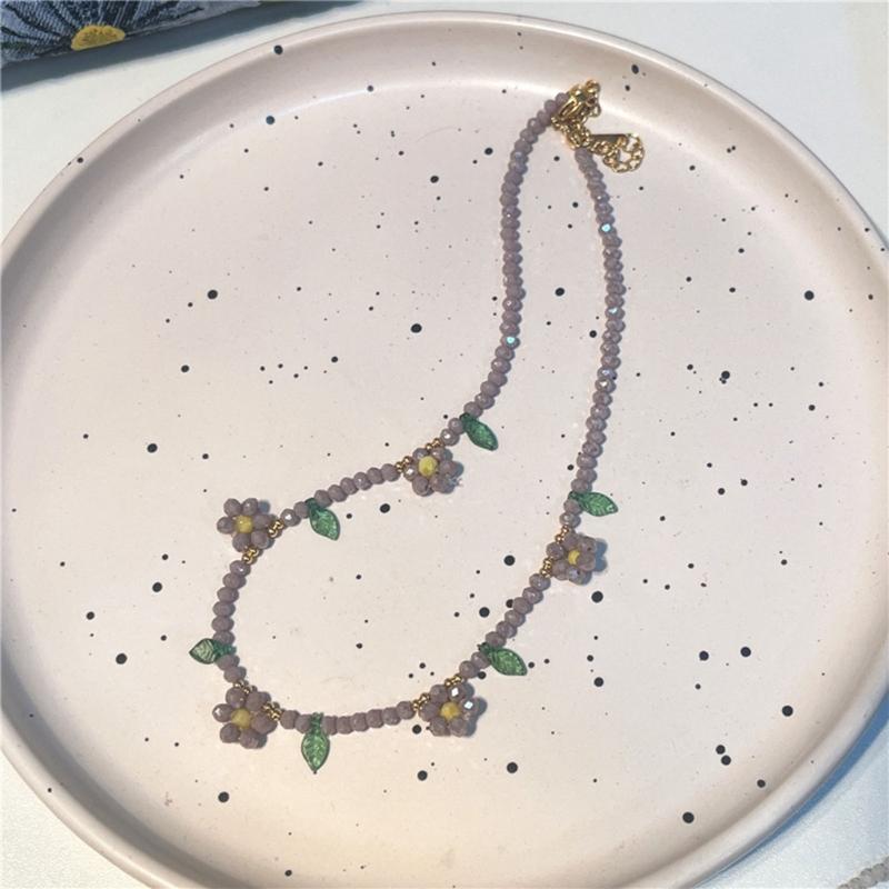 Flower Beaded Necklace Flower Pendant Necklace Chain Necklace Bead Necklace Party Accessories Gift for Women Girlfriends