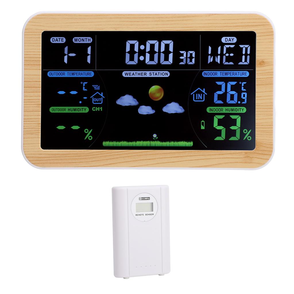 LCD Weather Clock Indoor Outdoor Temperature Humidity Monitor 24 Hour Weather Forecast for Garage