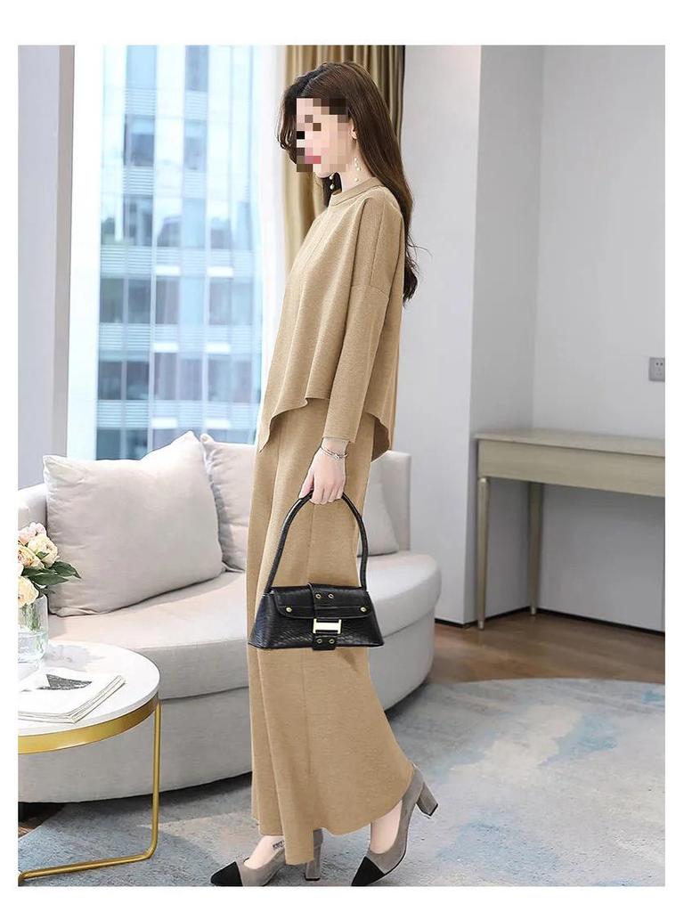 Chic Autumn Wide-Leg Pants Suit for Women: Slimming, Tummy-Tucking, Casual Two-Piece Set