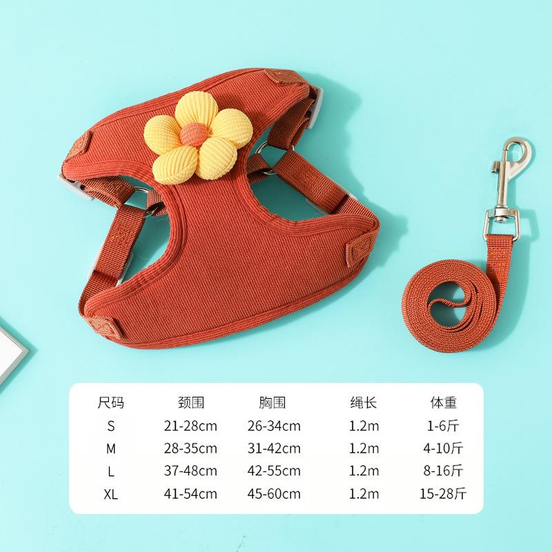 Pet vest, leash, dog cartoon three-dimensional accessories, teddy walking dog rope, cat going out to prevent breaking free from chest and back