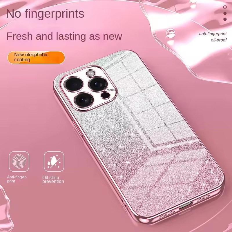 Elektropläterat Glitter Telefonskal För iPhone 16 15 14 13 12 11 Pro Max Plus Stöttåligt Mjukt TPU Baksida
