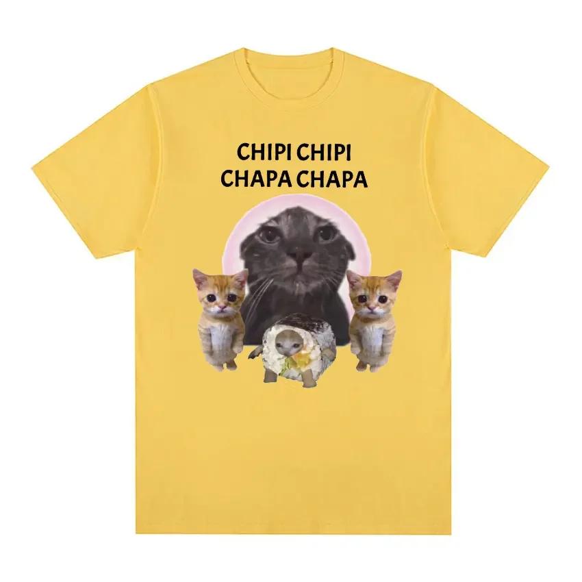

Чипи Чипи Чапа Чапа Кот Смешная Мем Футболка Топы Женские Ретро Круглый Вырез Модные Футболки Женская Повседневная Футболка Женская Одежда 4XL