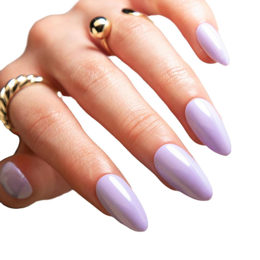 Podzim 2024 Špičkové lesklé, odnímatelné jednobarevné umělé nehty ve tvaru mandle