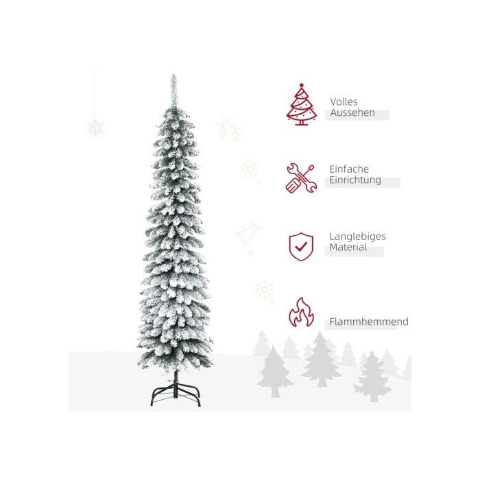 HOMCOM Sapin de Noël artificiel, enneigé, design étroit, ignifuge, 180 cm, vert/blanc