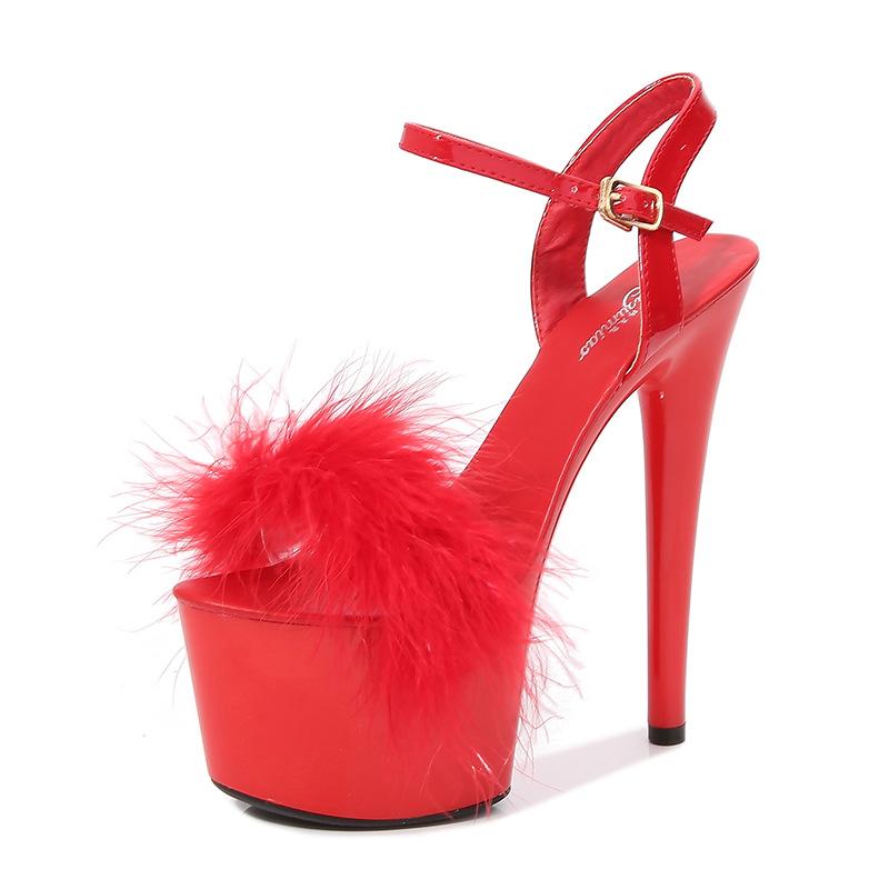 Босоножки на высоком каблуке с перьями страуса — фото 7