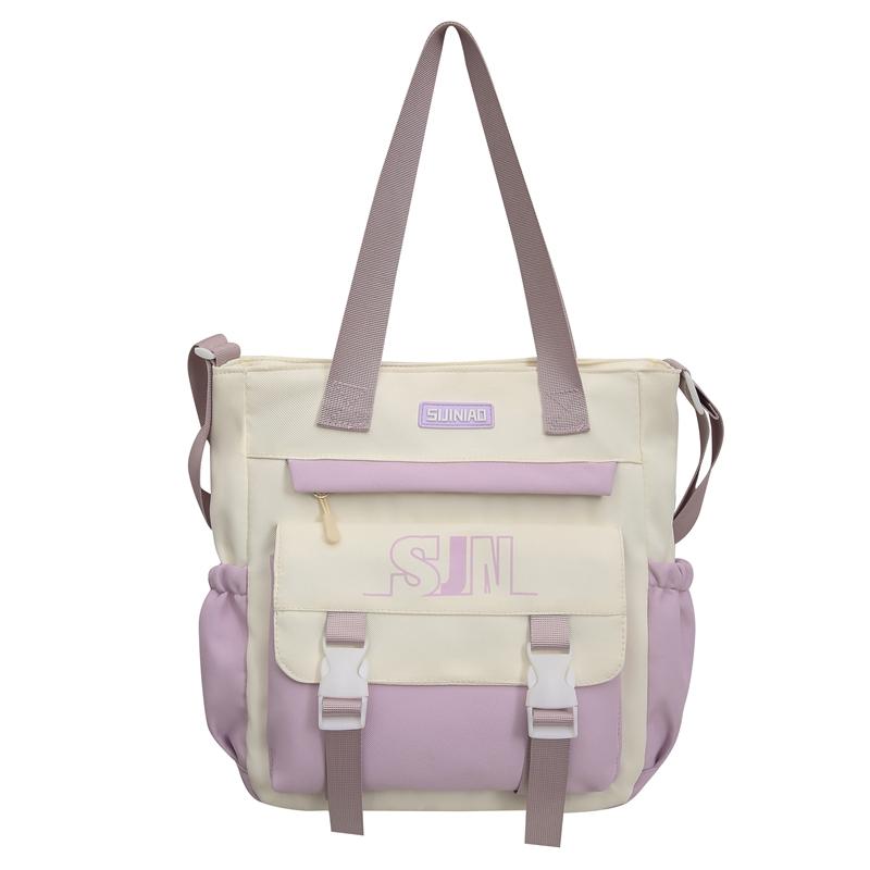 

Младшие школьники, большая вместительная школьная сумка, женский рюкзак с цветными блоками, сумка через плечо с буквенным принтом Shoulder Bag фиолетовый