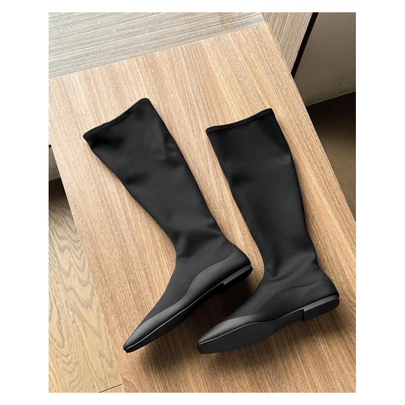 

Минималистский стиль ряд универсальные сапоги эластичные тонкие сапоги женские чулки сапоги квадратный носок плоская подошва но до колена сапоги 35 чёрный