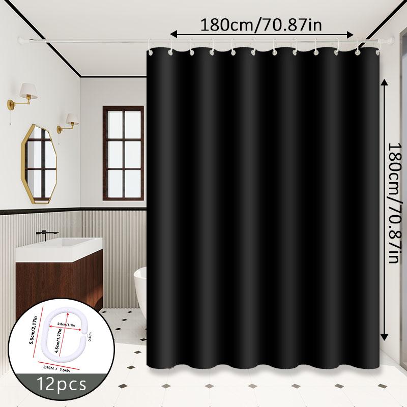 Minimalist Pure Black Shower Curtain, Bathroom Dry and Wet Separation Partition Curtain, Peva Material, Easy To Clean, Comes with Hooks
