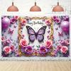 2D Purple Butterfly Floral Happy Birthday Backdrop Photography Banner
