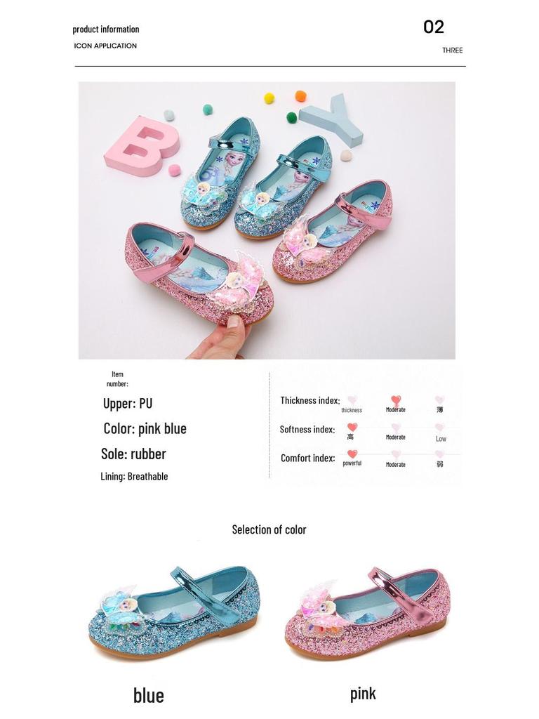 2025 Elsa Princess Crystal Leather Shoes for Girls - Soft Sole Spring/Autumn Performance Shoes